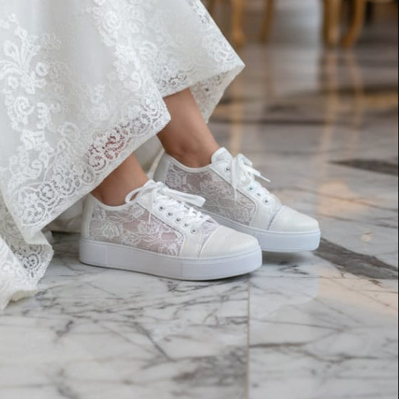 3cm Bridal Lace Sneakers | Wedding Shoes Lebanon