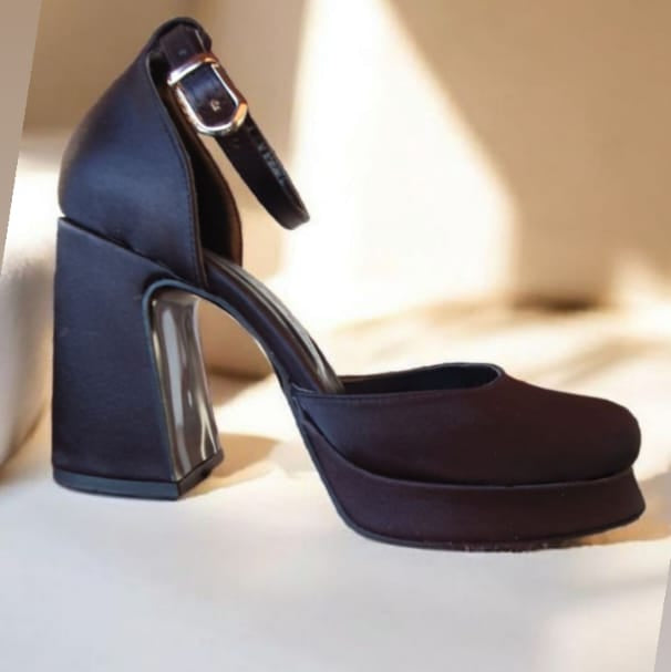 Satin Black Block Heel Beirut Lebanon
