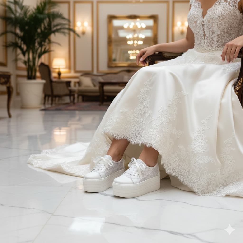 '+7 cm Bridal Lace Platform Sneakers | Wedding Shoes Lebanon E-D7